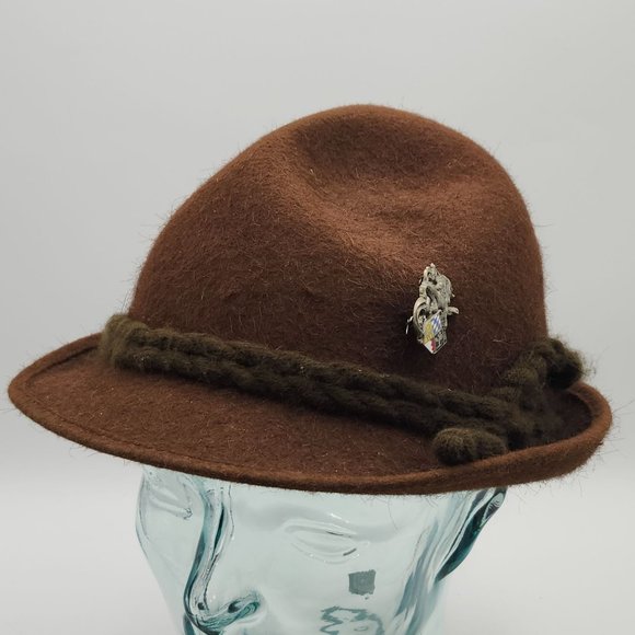 Rein Haar Bavarian Brown Wool Alpine Tyrolean Hat Metal Bayern Lion Crest Pin - Picture 1 of 12